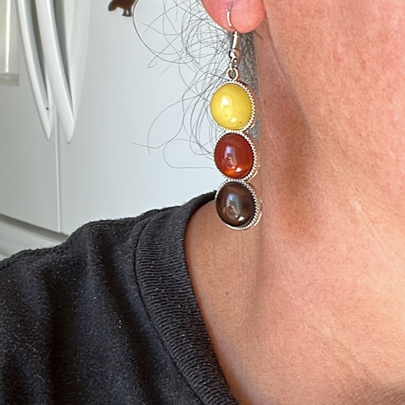 22148 Yellow, Orange Agate & Tiger Eye Earrings - Picture 3 of 4